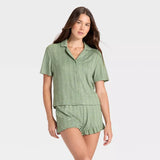 Pointelle Notch Collar Shirt and Shorts Pajama Set