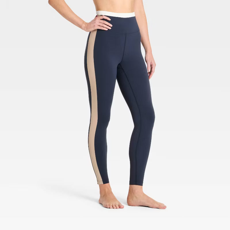 Women's Everyday Soft Ultra High-Rise Ribbed Colorblock 7/8 Leggings - Navy Blue