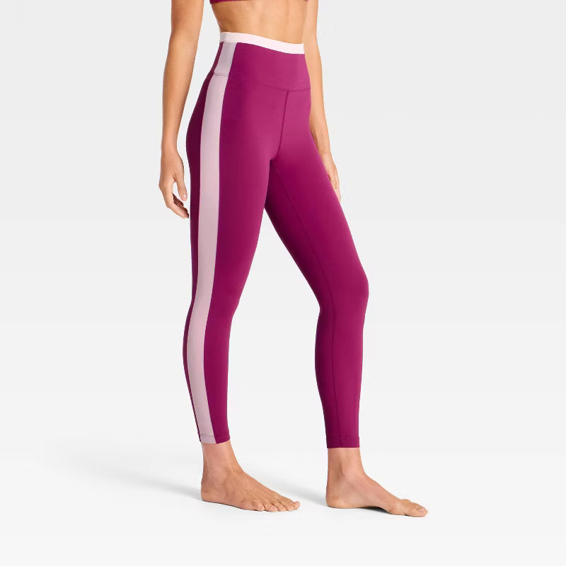 Women's Everyday Soft Ultra High-Rise Ribbed Colorblock 7/8 Leggings - Dark Mauve