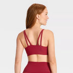 Women's Everyday Soft Light Support Strappy Sports Bra - Dark Red
