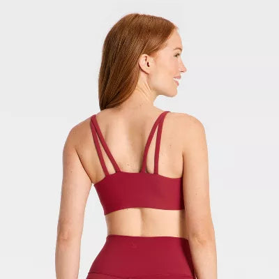 Women's Everyday Soft Light Support Strappy Sports Bra - Dark Red