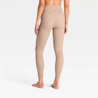 Women's Everyday Soft Ultra High-Rise 7/8 Leggings - Tan Plaid Print
