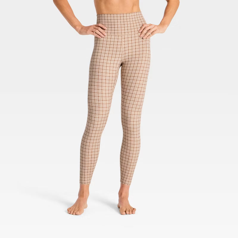 Women's Everyday Soft Ultra High-Rise 7/8 Leggings - Tan Plaid Print