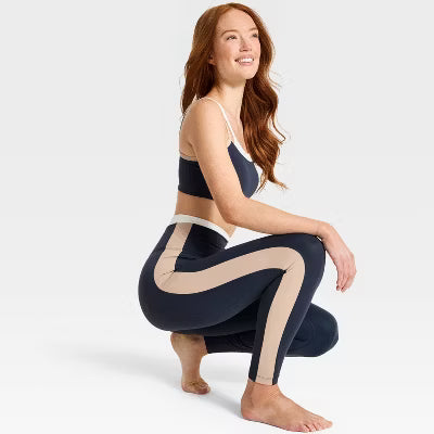 Women's Everyday Soft Ultra High-Rise Ribbed Colorblock 7/8 Leggings - Navy Blue