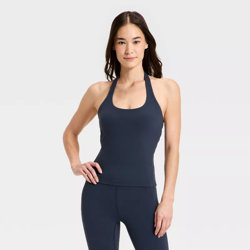 Women's Everyday Soft Halter Neck Support Tank Top - Navy Blue
