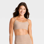 Women's Everyday Soft Light Support Strappy Sports Bra - Tan Plaid