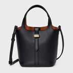 Mini Tulip Tote Handbag with Crossbody Strap - Black