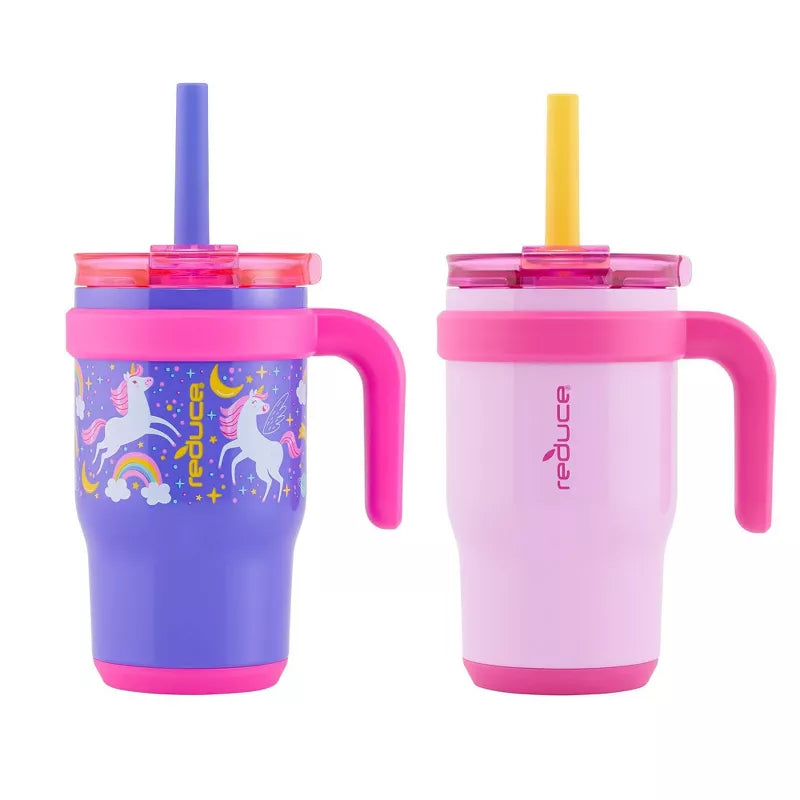 Reduce 14oz 2pk Coldee Kids Mugs with Spill-Proof Straw