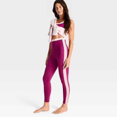 Women's Everyday Soft Ultra High-Rise Ribbed Colorblock 7/8 Leggings - Dark Mauve