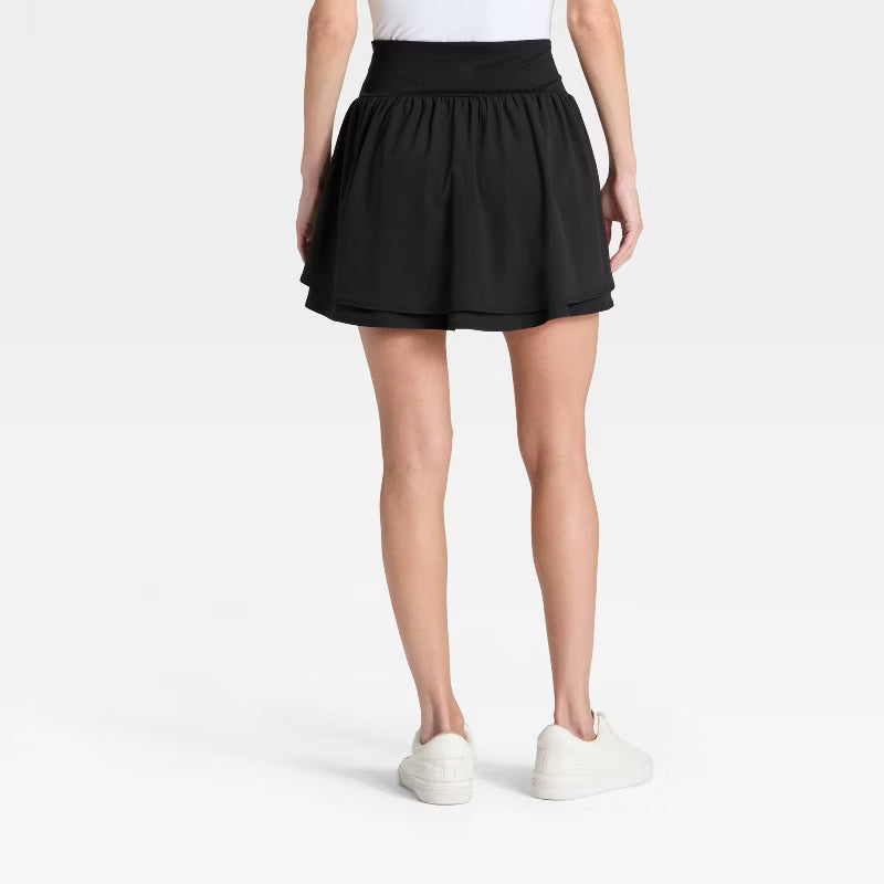 Women's Woven Shirred Skort - Black