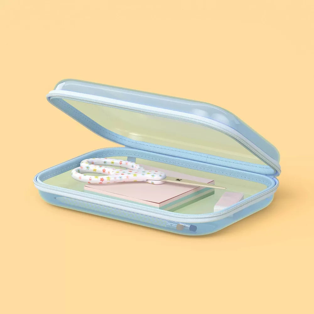 Hard Sided Zipper Pencil Case - Blue