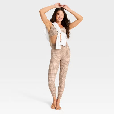 Women's Everyday Soft Ultra High-Rise 7/8 Leggings - Tan Plaid Print