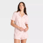 Pointelle Notch Collar Shirt and Shorts Pajama Set