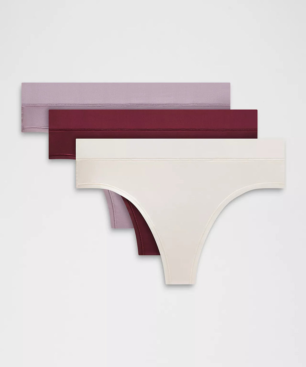 UnderEase High-Rise Thong Underwear 3 Pack - Burgundy Bay/Lotus Lavender/Light Ivory
