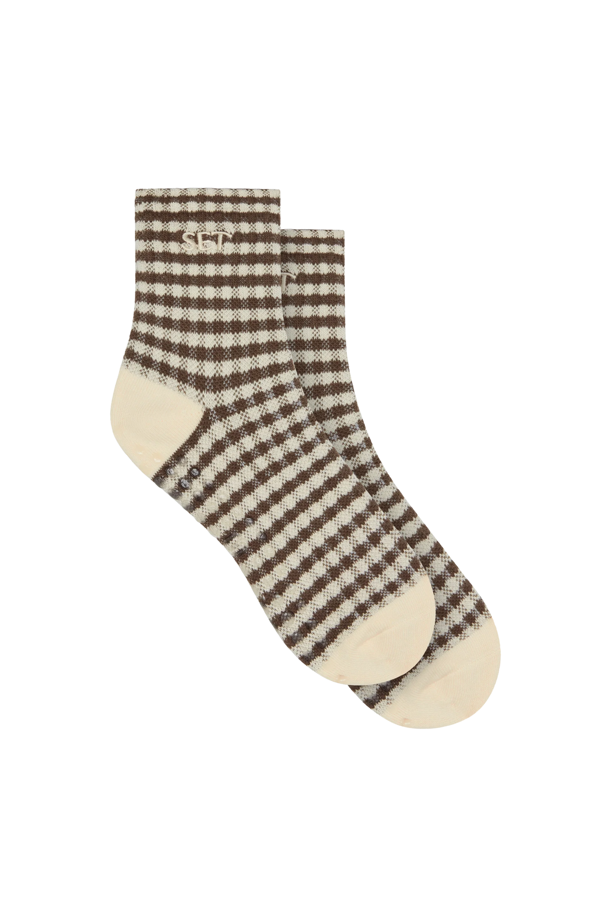 Gingham Grip Shorty Socks - Sweet Tea