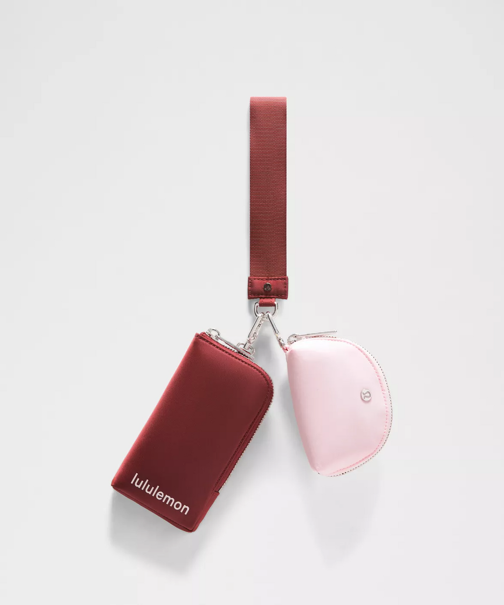 Dual Pouch Wristlet - Cranberry charm/pink pearl/silver