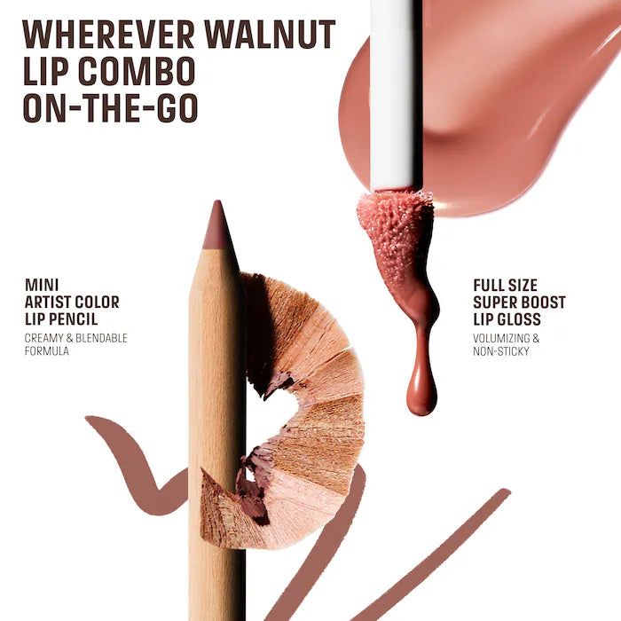 Mini Artist Color Pencil Lip Liner & Full Size Super Boost Lip Gloss Kit - Wherever Walnut