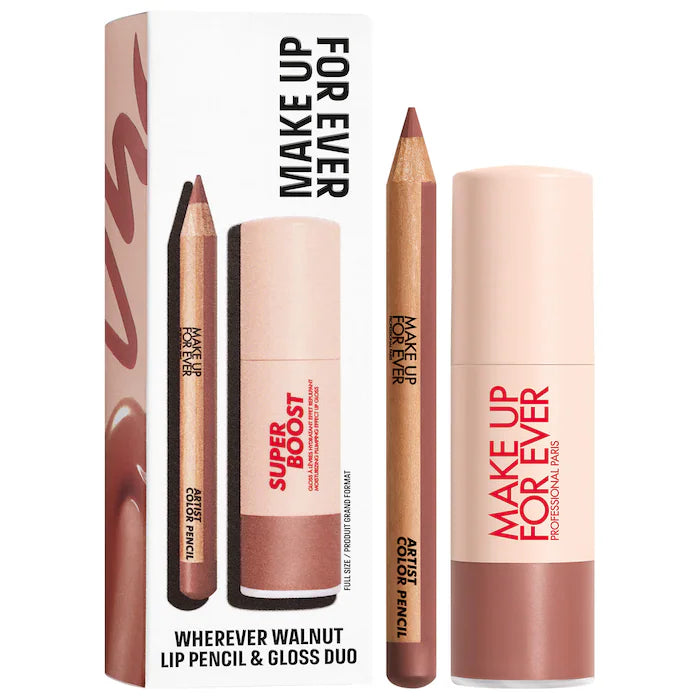Mini Artist Color Pencil Lip Liner & Full Size Super Boost Lip Gloss Kit - Wherever Walnut
