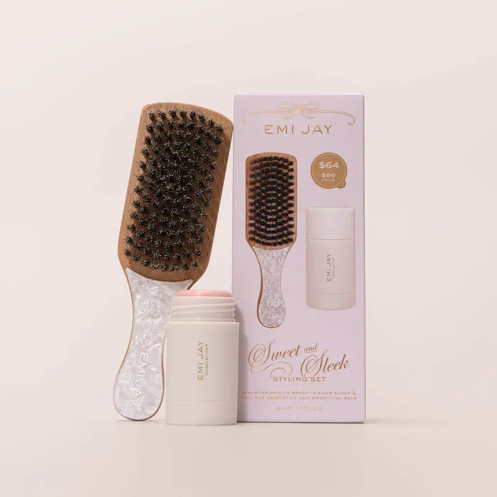 Sweet and Sleek Styling Set with Angelstick and Mini Boar Bristle Brush in Snow Sugar